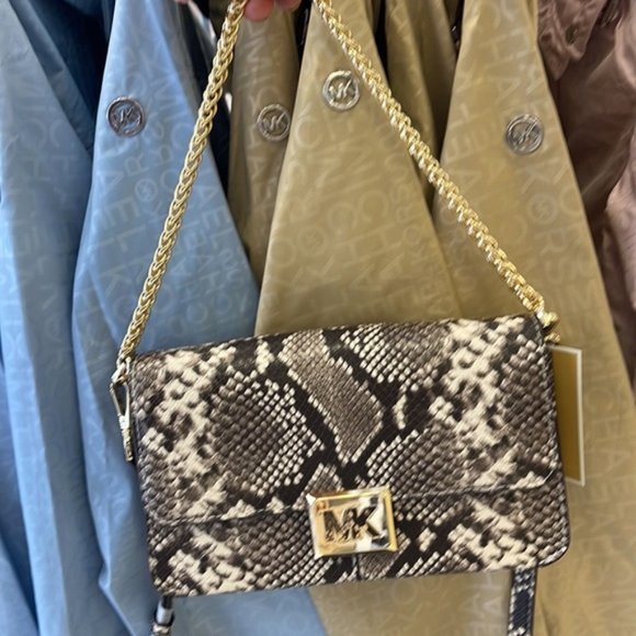 Michael Kors Sonia Medium Snake Embossed Shoulder Bag Natural - Picture 4 of 16